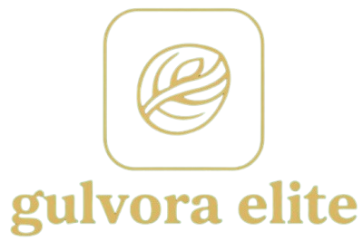Gold logo and text 'gulvora elite' on a white background